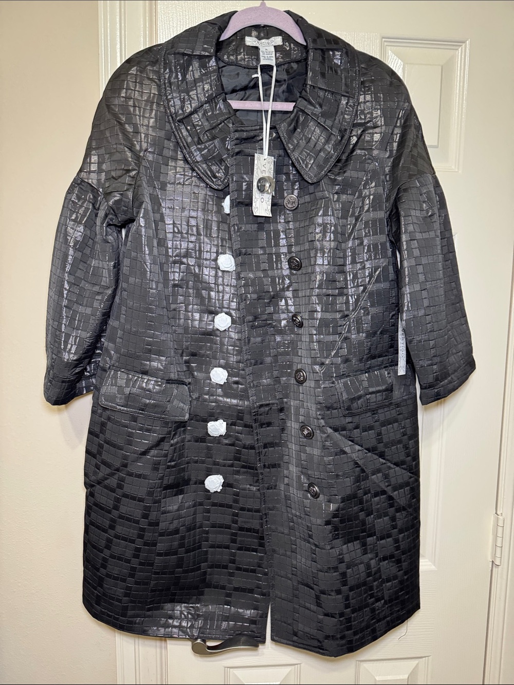 Vertigo Paris Black Textured Double-Breasted Trench Coat